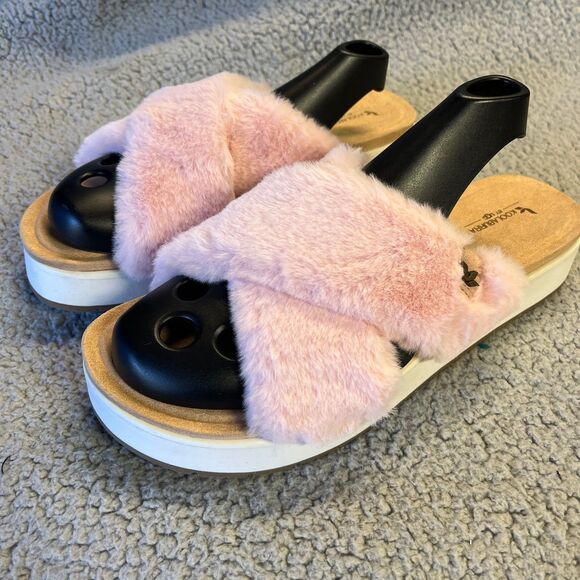 Koolaburra by UGG Batya Faux Fur Slippers Womens 9.5 Pink Shoes Platform Sandal - Picture 2 of 9